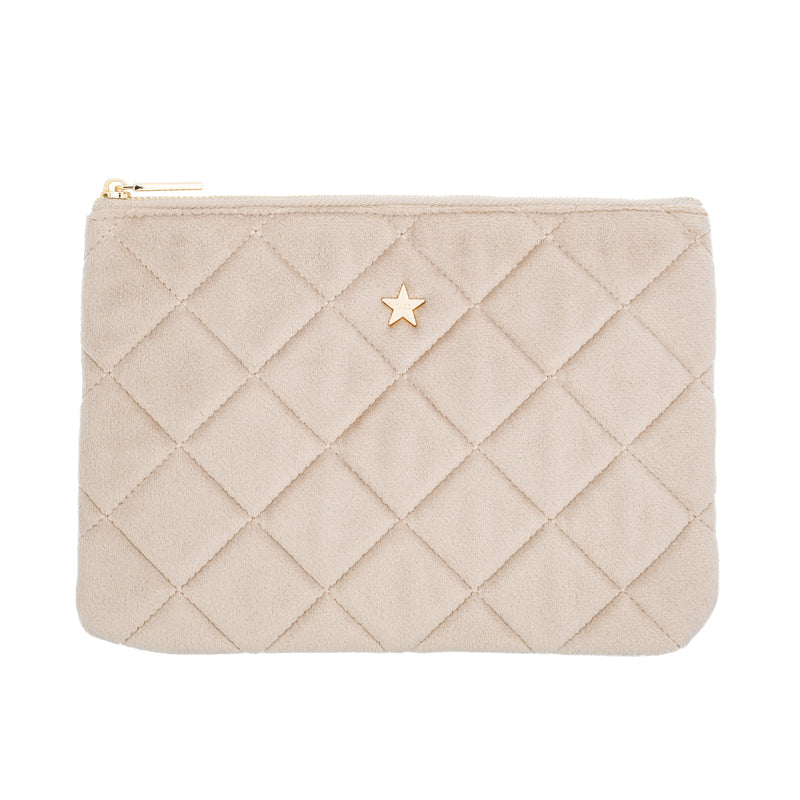 VELVET QUILTED SMALL POUCH DARK SAND