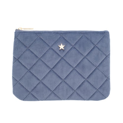 VELVET QUILTED SMALL POUCH GRISALLE BLUE