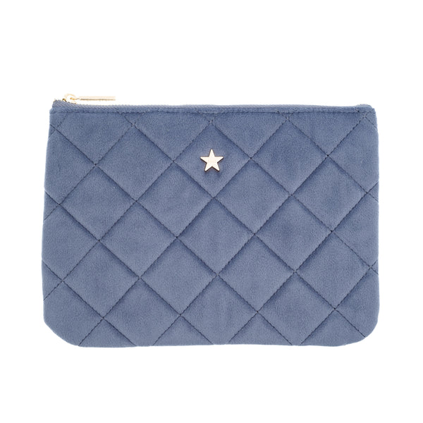 VELVET QUILTED SMALL POUCH GRISALLE BLUE