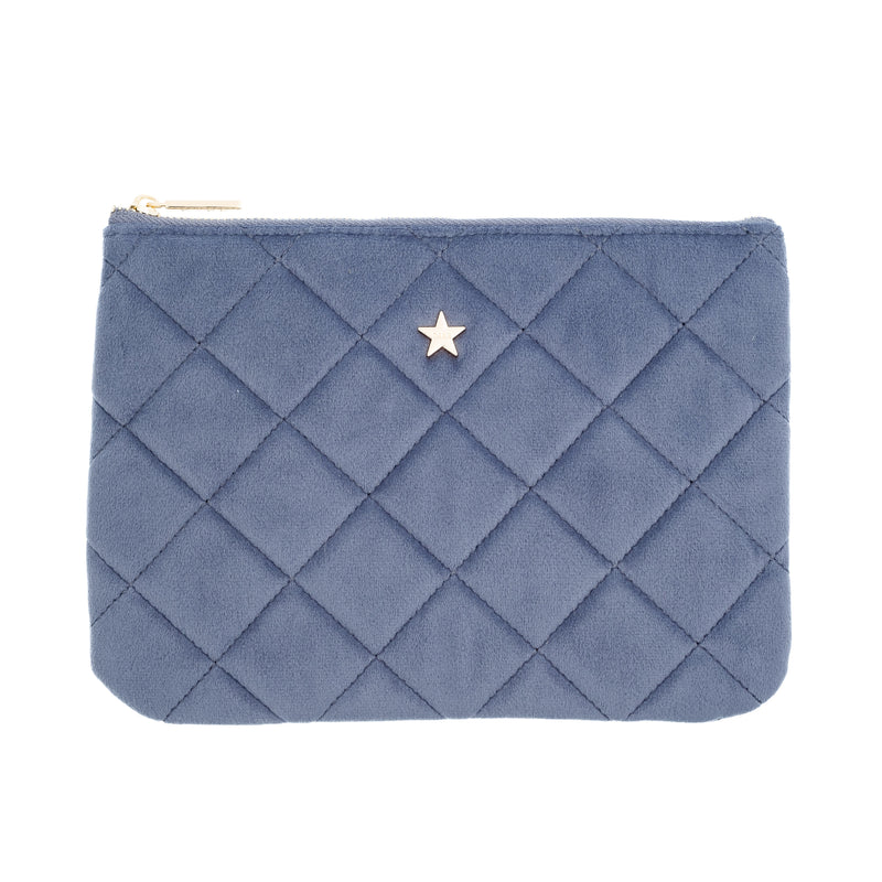 VELVET QUILTED SMALL POUCH GRISALLE BLUE
