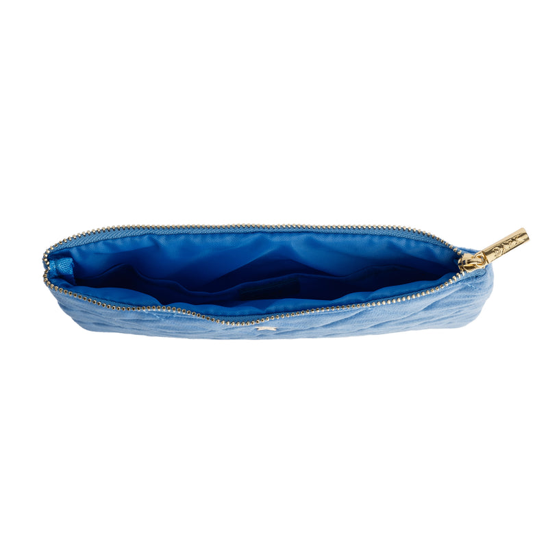 VELVET QUILTED SMALL POUCH IBIZA BLUE