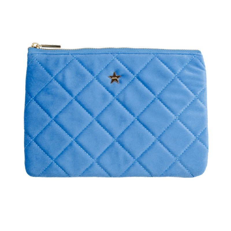 VELVET QUILTED SMALL POUCH IBIZA BLUE