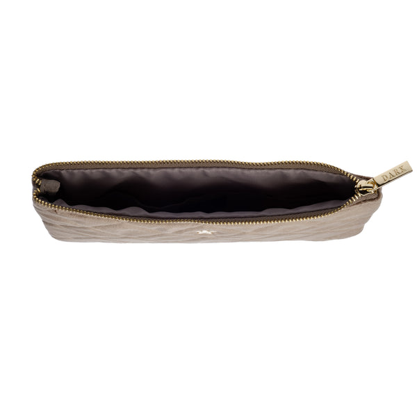 VELVET QUILTED SMALL POUCH WARM TAUPE