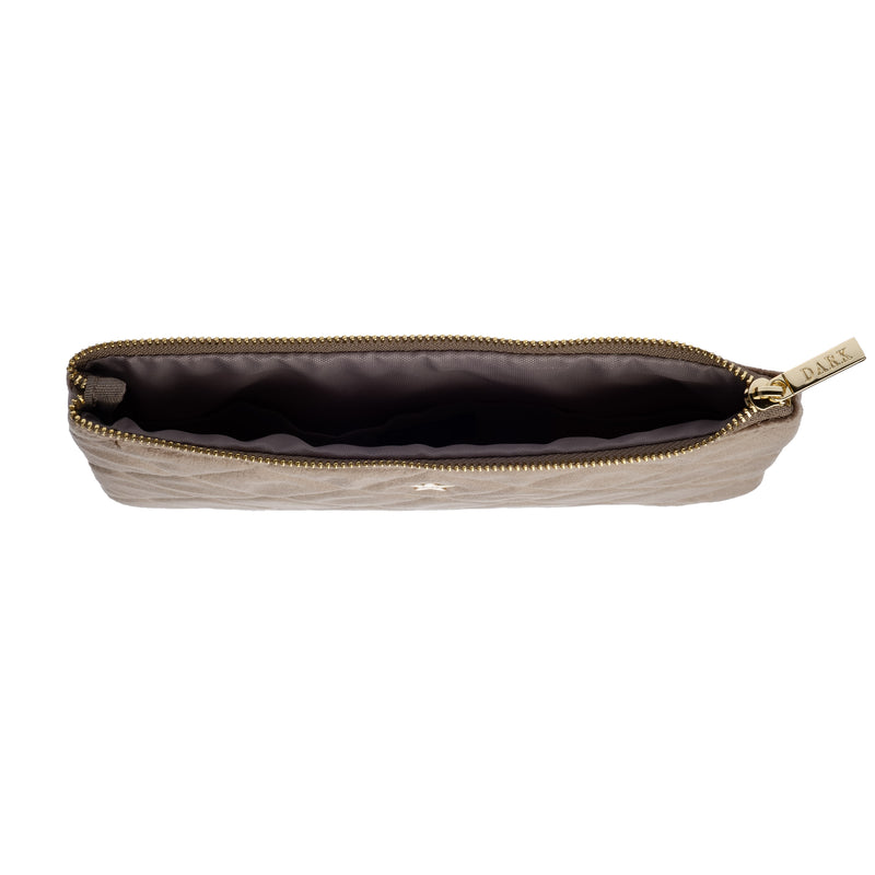 VELVET QUILTED SMALL POUCH WARM TAUPE