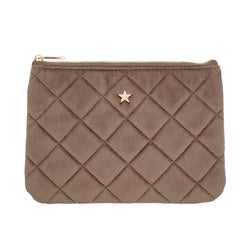 VELVET QUILTED SMALL POUCH WARM TAUPE