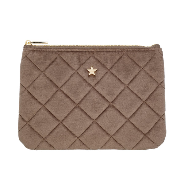 VELVET QUILTED SMALL POUCH WARM TAUPE