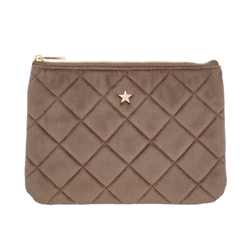 VELVET QUILTED SMALL POUCH WARM TAUPE