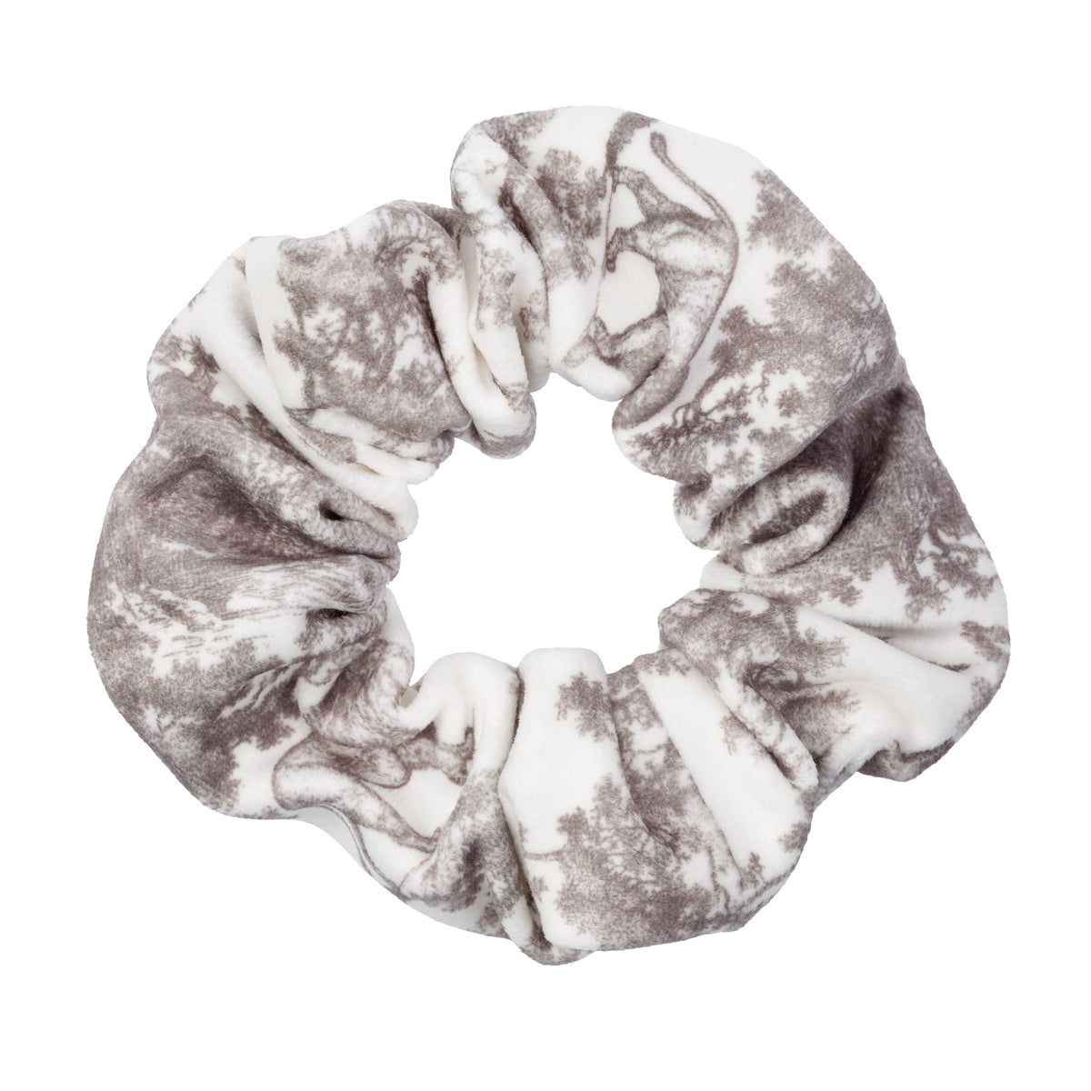VELVET SCRUNCHIE WARM TAUPE SAVANNAH PATTERN