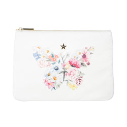 VELVET SMALL POUCH OFF WHITE W/ BUTTERFLY