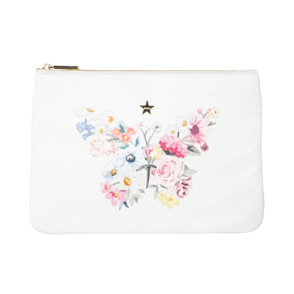 VELVET SMALL POUCH OFF WHITE W/ BUTTERFLY
