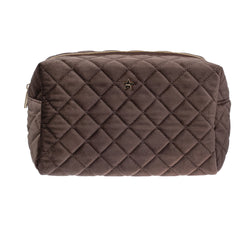 VELVET SQUARE QUILTED MAKE-UP POUCH LARGE CHOCOLATE BROWN