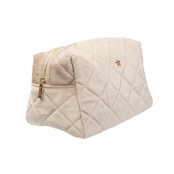 VELVET SQUARE QUILTED MAKE-UP POUCH LARGE DARK SAND