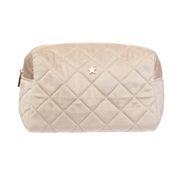 VELVET SQUARE QUILTED MAKE-UP POUCH LARGE DARK SAND
