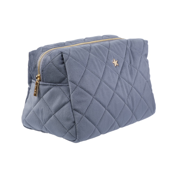 VELVET SQUARE QUILTED MAKE-UP POUCH LARGE GRISALLE BLUE