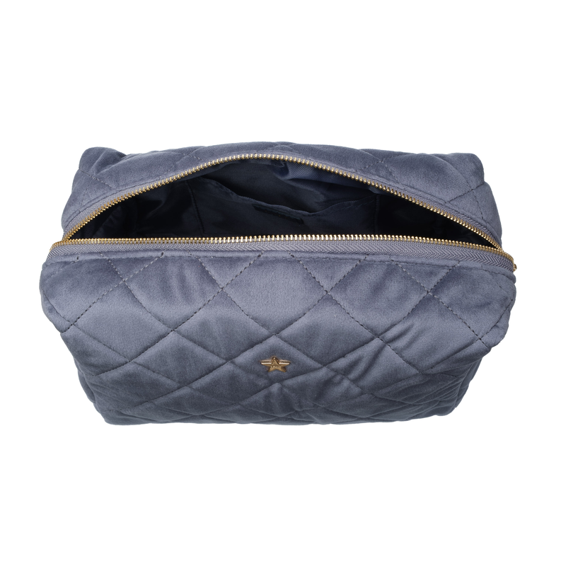VELVET SQUARE QUILTED MAKE-UP POUCH LARGE GRISALLE BLUE