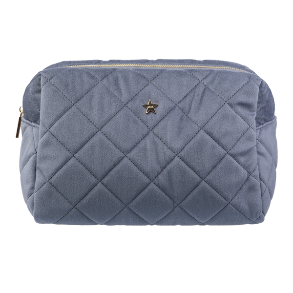 VELVET SQUARE QUILTED MAKE-UP POUCH LARGE GRISALLE BLUE
