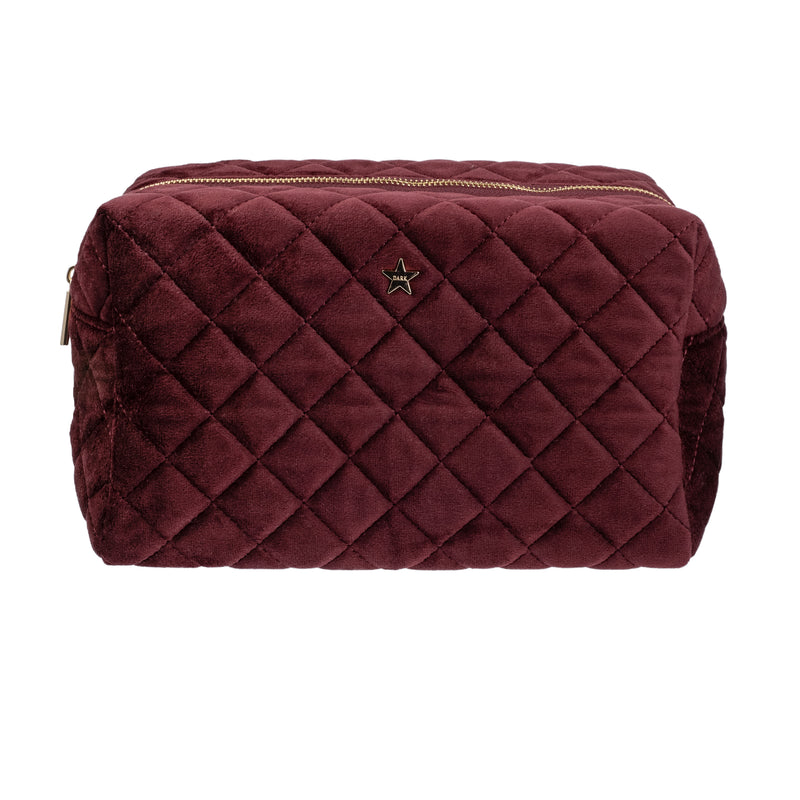 VELVET SQUARE QUILTED MAKE-UP POUCH LARGE MAROON