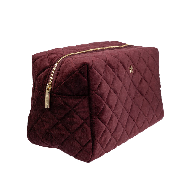 VELVET SQUARE QUILTED MAKE-UP POUCH LARGE MAROON