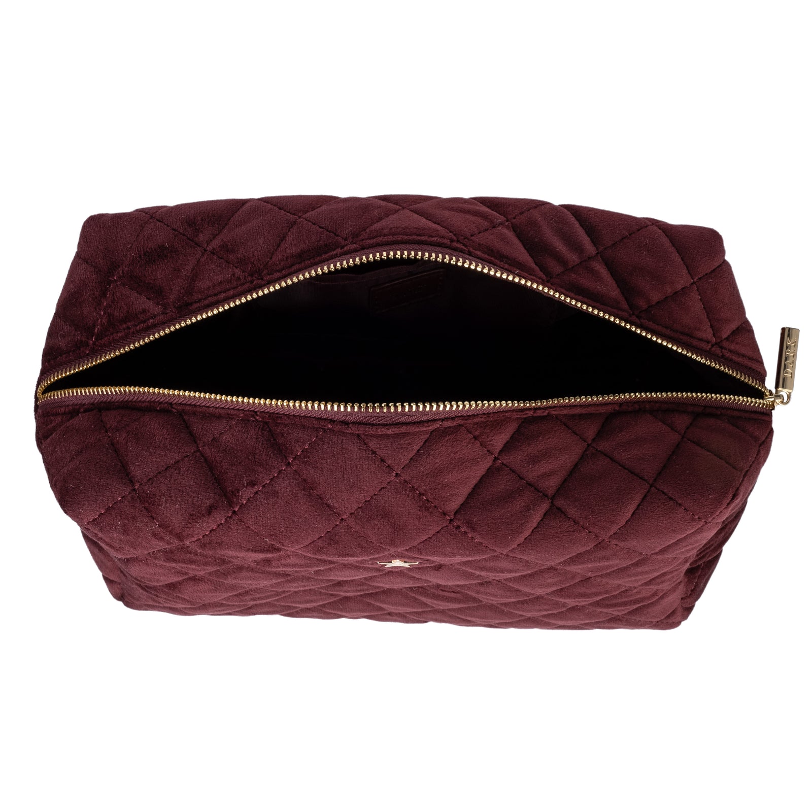 VELVET SQUARE QUILTED MAKE-UP POUCH LARGE MAROON