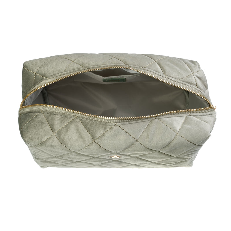 VELVET SQUARE QUILTED MAKE-UP POUCH LARGE MILIEU GREEN