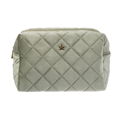 VELVET SQUARE QUILTED MAKE-UP POUCH LARGE MILIEU GREEN