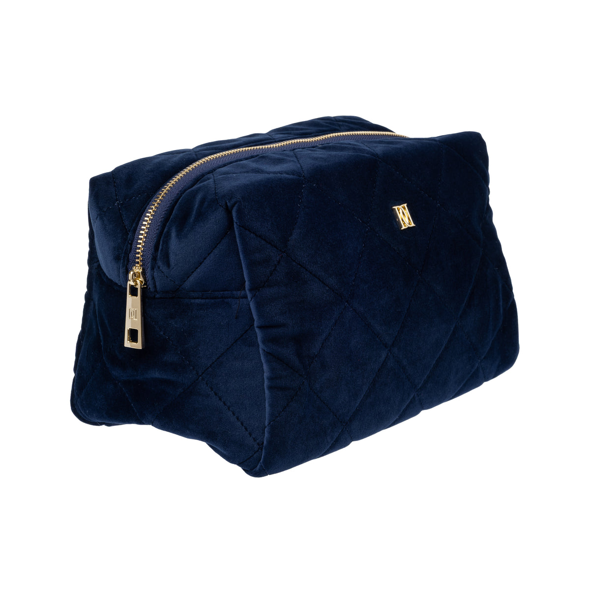 VELVET SQUARE QUILTED MAKE-UP POUCH LARGE NAVY BLUE