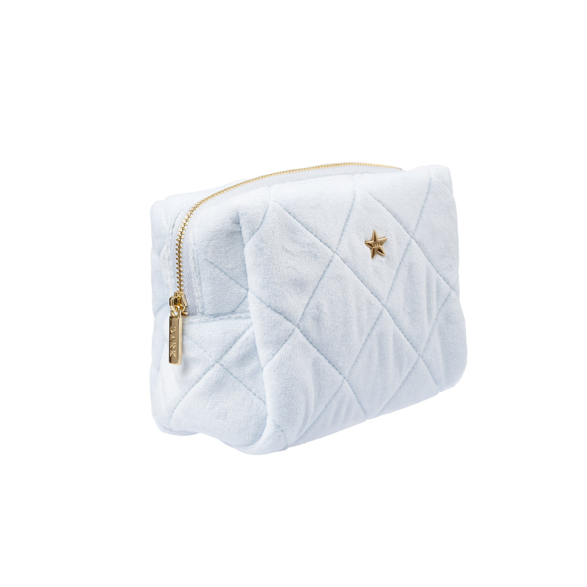 VELVET SQUARE QUILTED MAKE-UP POUCH SMALL COOL BABY BLUE