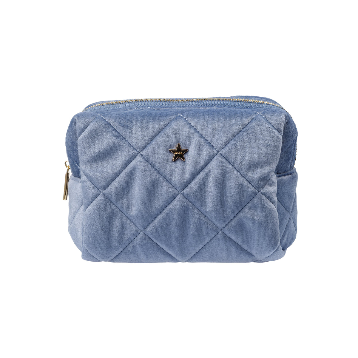 VELVET SQUARE QUILTED MAKE-UP POUCH SMALL COUNTRY BLUE
