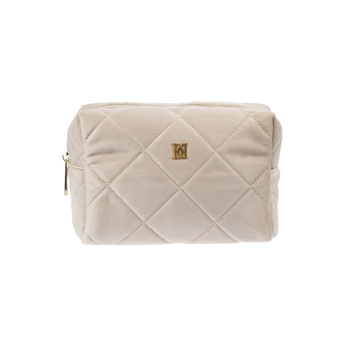 VELVET SQUARE QUILTED MAKE-UP POUCH SMALL DARK SAND