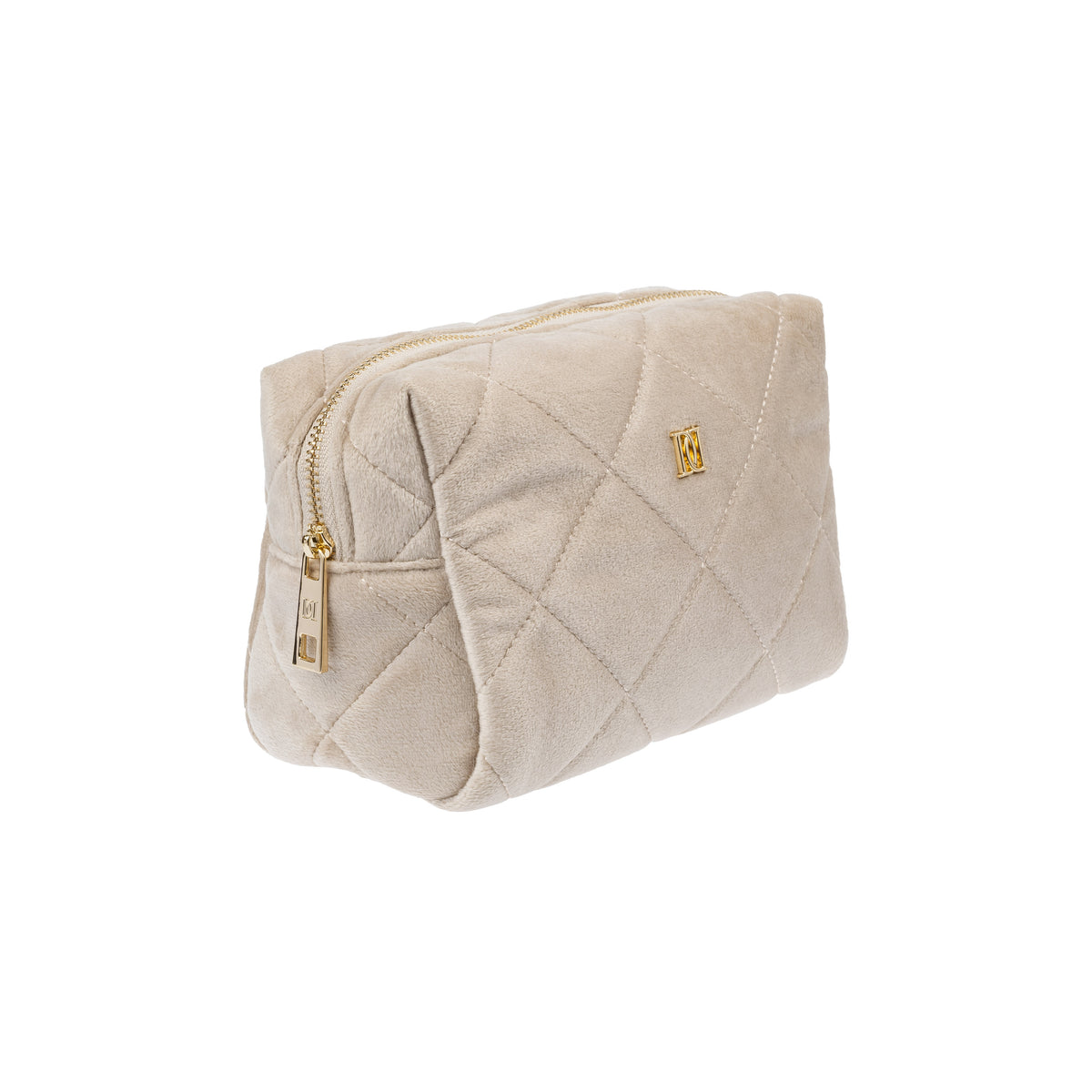 VELVET SQUARE QUILTED MAKE-UP POUCH SMALL DARK SAND