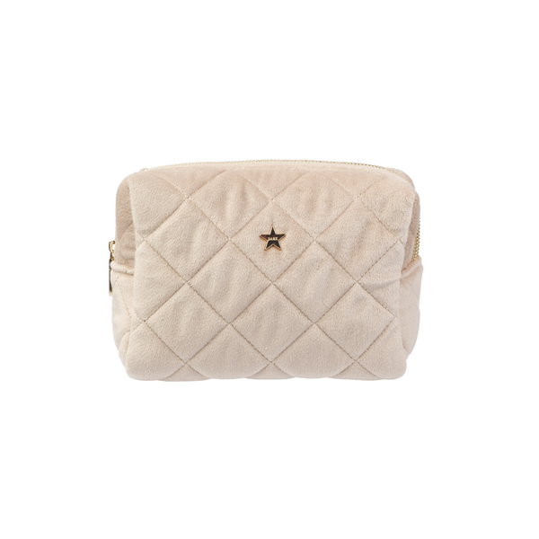 VELVET SQUARE QUILTED MAKE-UP POUCH SMALL DARK SAND