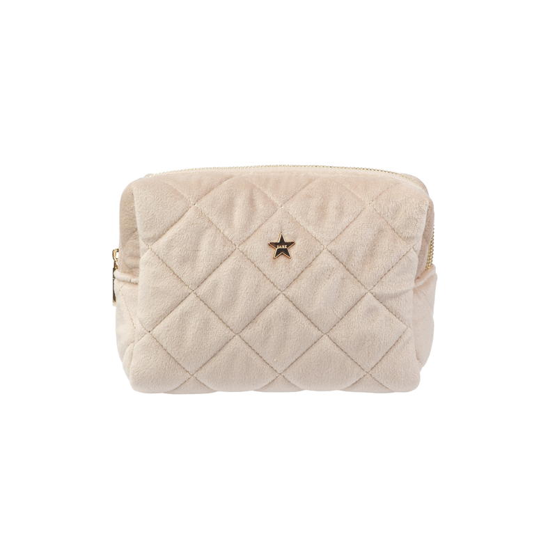 VELVET SQUARE QUILTED MAKE-UP POUCH SMALL DARK SAND
