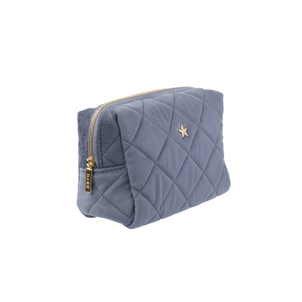 VELVET SQUARE QUILTED MAKE-UP POUCH SMALL GRISALLE BLUE