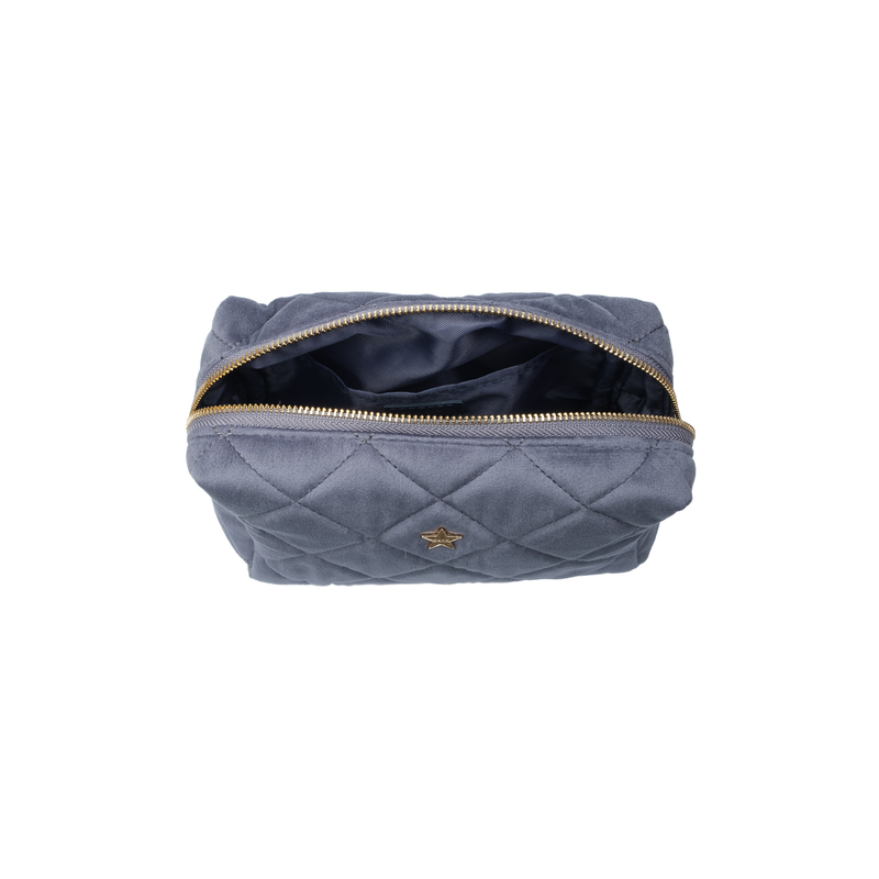 VELVET SQUARE QUILTED MAKE-UP POUCH SMALL GRISALLE BLUE