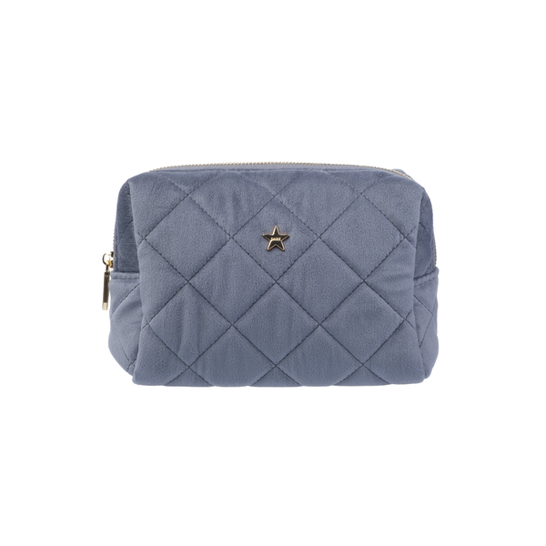 VELVET SQUARE QUILTED MAKE-UP POUCH SMALL GRISALLE BLUE