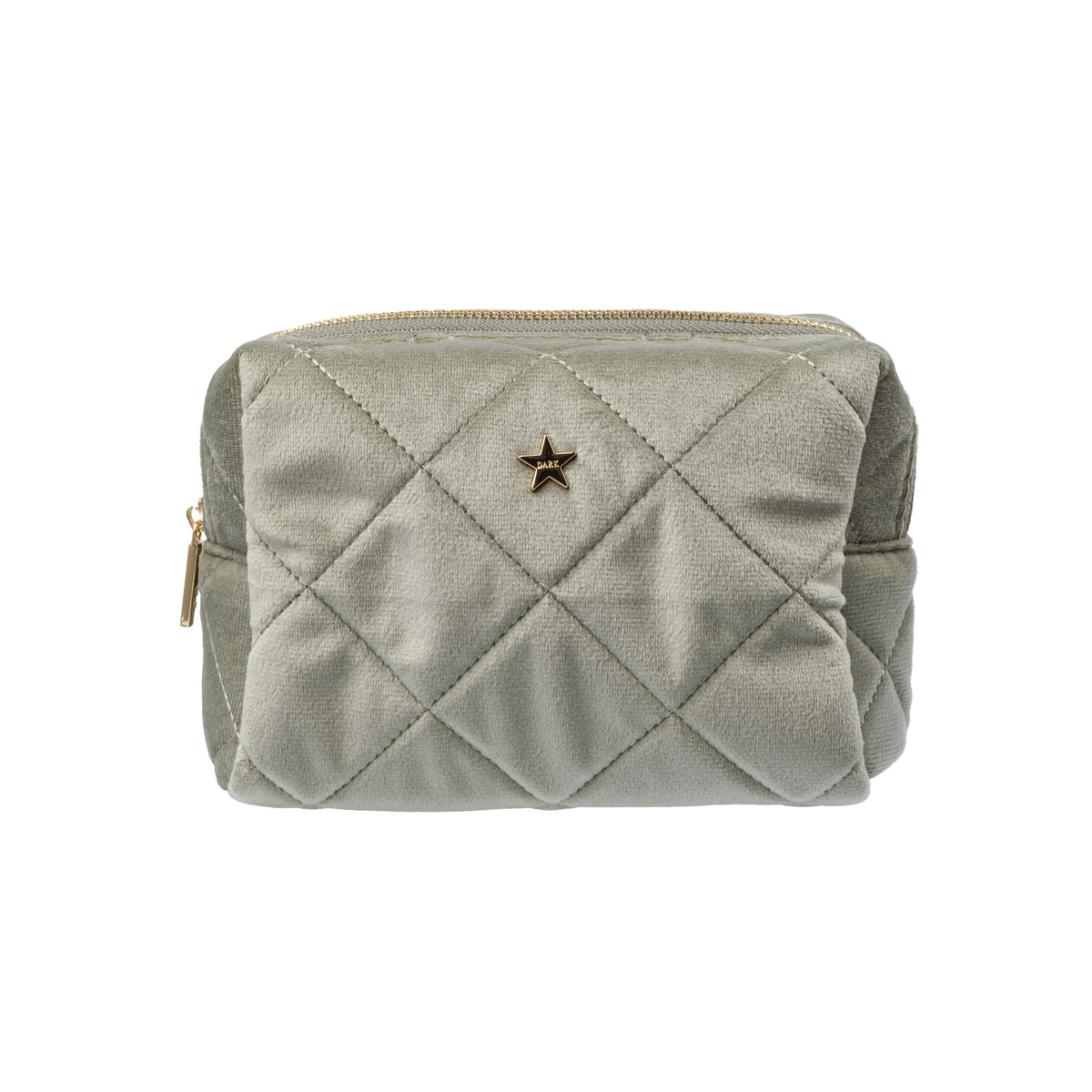VELVET SQUARE QUILTED MAKE-UP POUCH SMALL MILIEU GREEN
