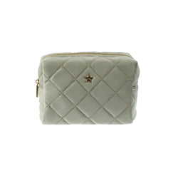 VELVET SQUARE QUILTED MAKE-UP POUCH SMALL MILIEU GREEN
