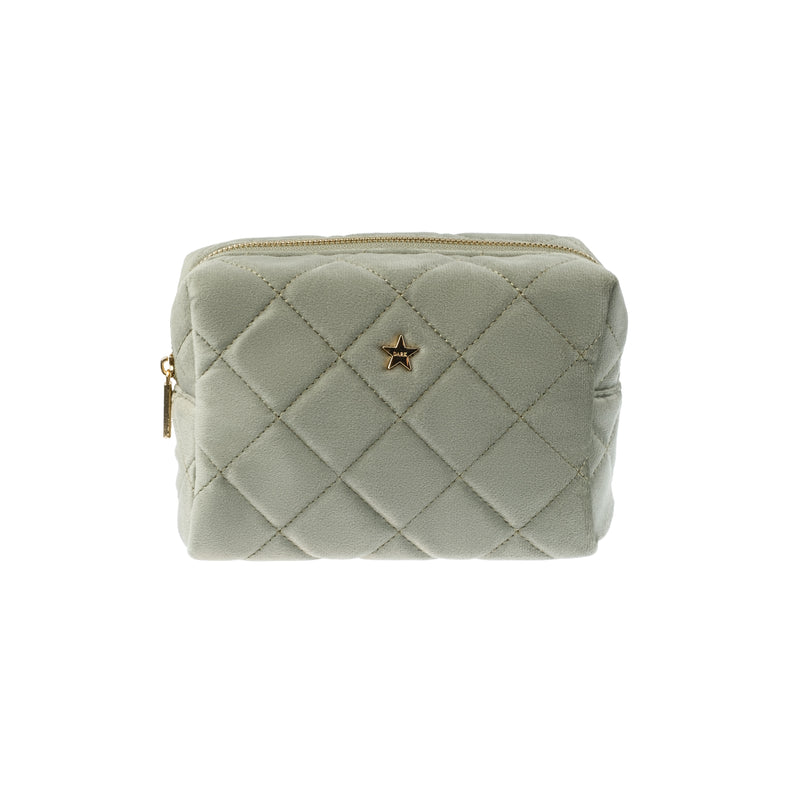 VELVET SQUARE QUILTED MAKE-UP POUCH SMALL MILIEU GREEN