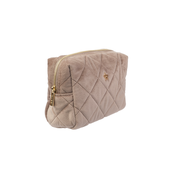 VELVET SQUARE QUILTED MAKE-UP POUCH SMALL WARM TAUPE