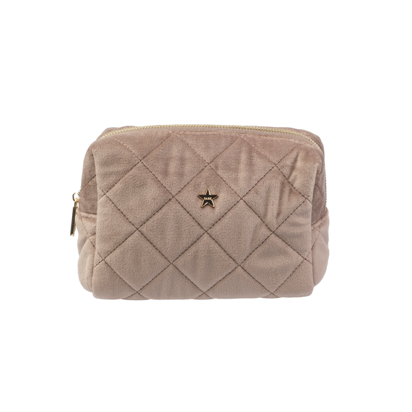 VELVET SQUARE QUILTED MAKE-UP POUCH SMALL WARM TAUPE