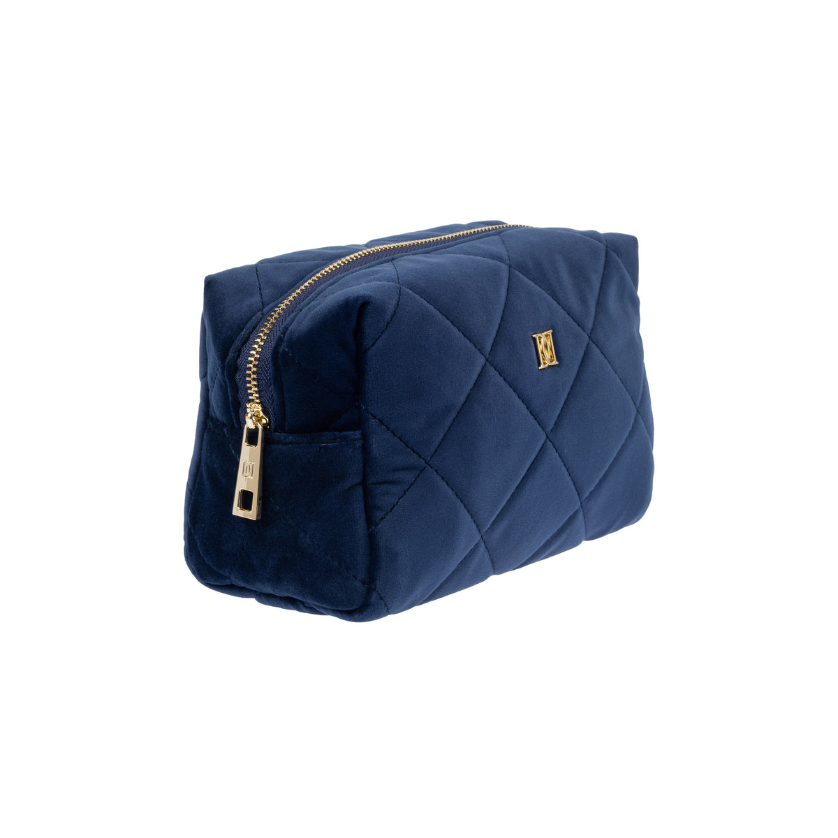 VELVET SQUARE QUILTED MAKE-UP POUCH SMALL NAVY BLUE