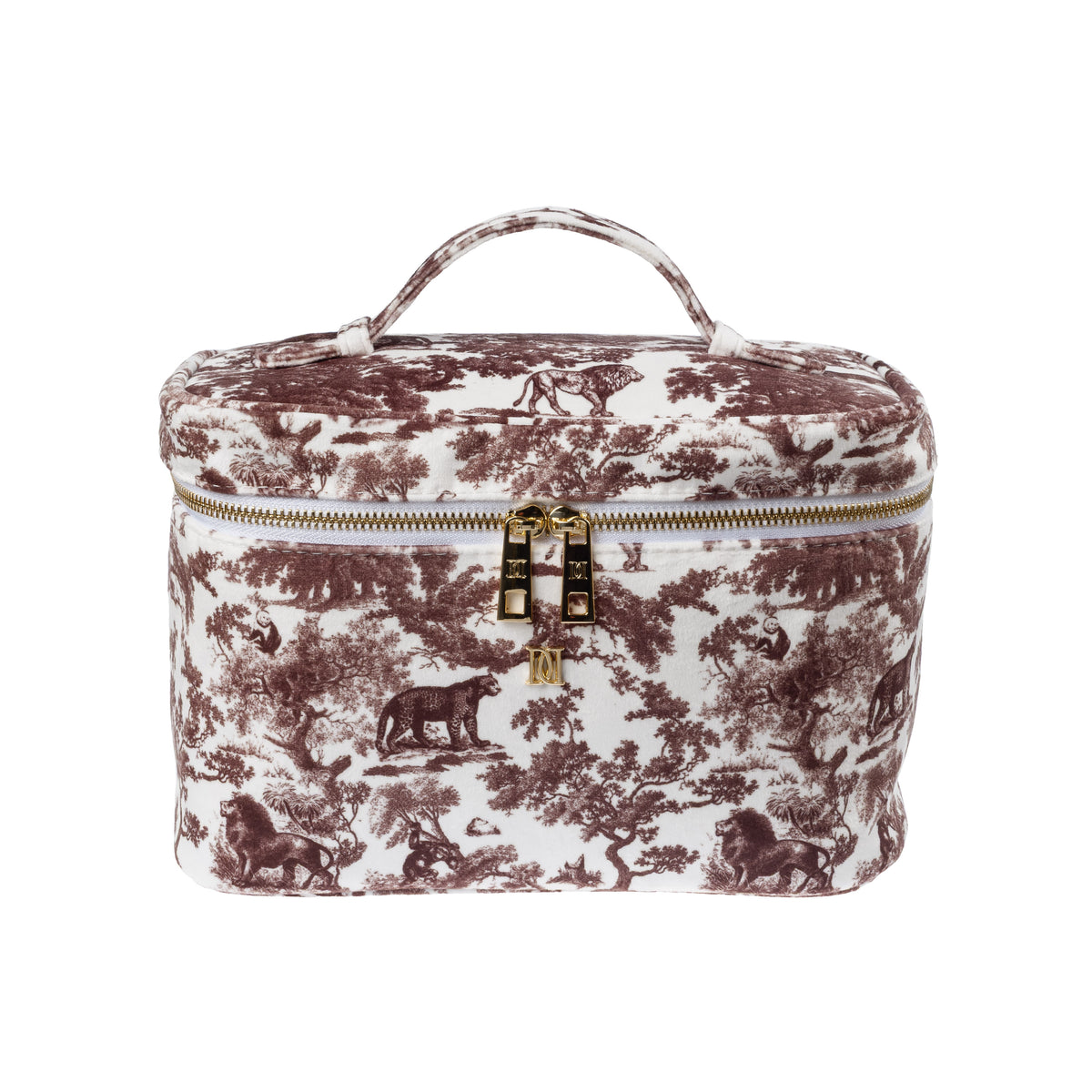 VELVET VANITY BAG LARGE CHOCOLATE BROWN SAVANNAH PATTERN