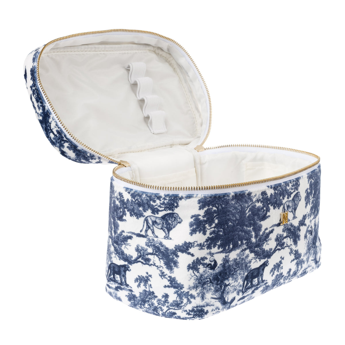 VELVET VANITY BAG LARGE NAVY BLUE SAVANNAH PATTERN