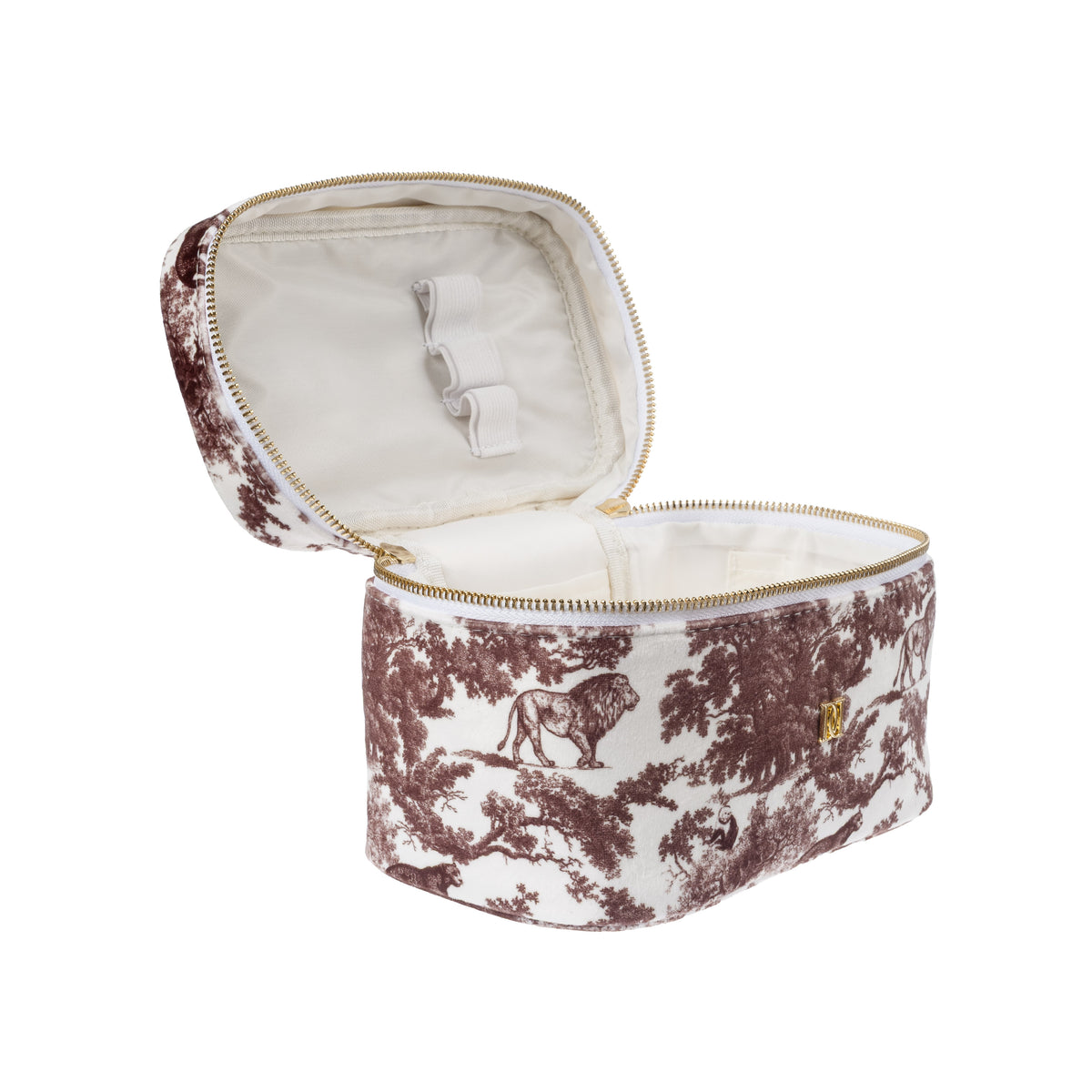 VELVET VANITY BAG SMALL CHOCOLATE BROWN SAVANNAH PATTERN