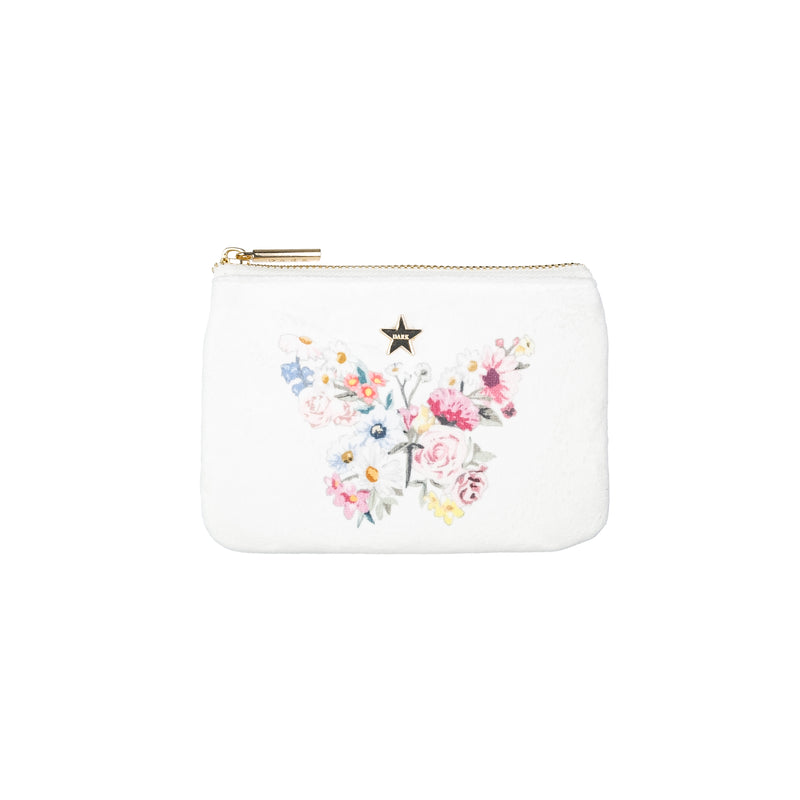VELVET MINI POUCH OFF WHITE W/BUTTERFLY