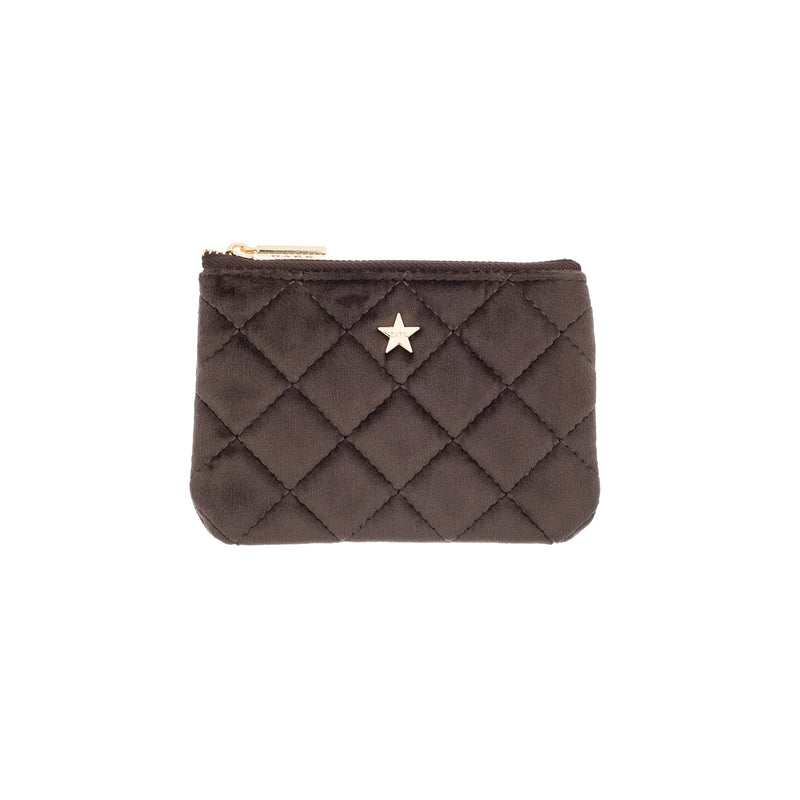 VELVET QUILTED SMALL POUCH CHOCOLATE BROWN VELVET QUILTED SMALL POUCH CHOCOLATE BROWN