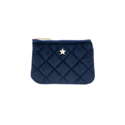VELVET QUILTED MINI POUCH NAVY BLUE