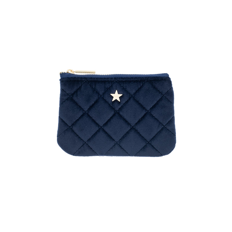 VELVET QUILTED MINI POUCH NAVY BLUE