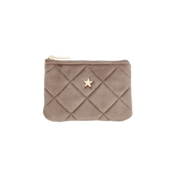 VELVET QUILTED MINI POUCH WARM TAUPE