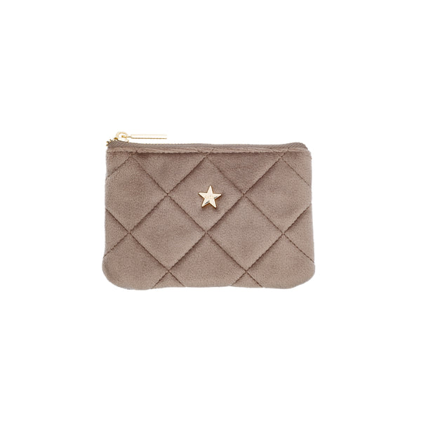 VELVET QUILTED MINI POUCH WARM TAUPE